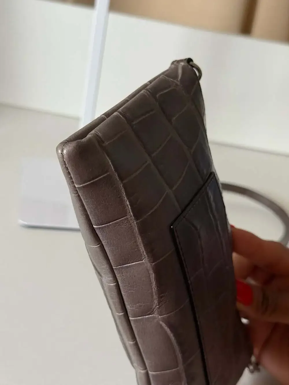 COACH Zip Top KYLIE Crossbody Gray Textural Leather Reptile Print Slim Swing Bag